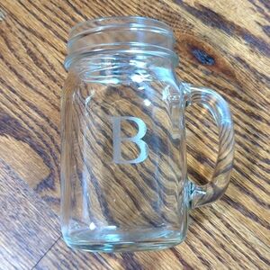 Mason Jar Drinking Glass with "B" Initial